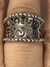 NF Sterling Silver Open Scroll Filigree Band Ring Size 8.35