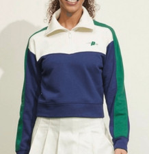 Prince Pickleball XL Cropped 1/4 Zip Pullover Sweatshirt white blue green shirt
