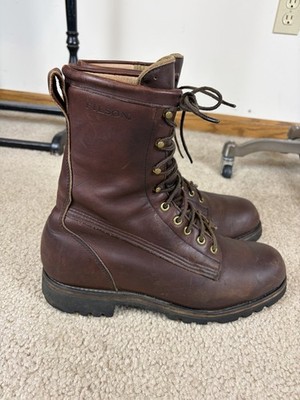 VTG FILSON HIGHLANDER BROWN LEATHER HUNTING BOOTS VIBRAM SOLES MADE IN USA 10D