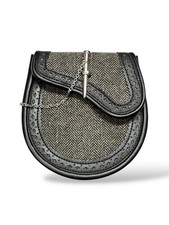 Scottish Men's Pin lock Grey Tweed Black Leather kilt Sporran