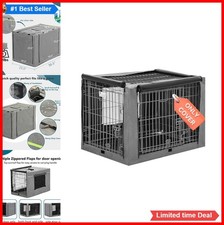 Dog Crate Cover 30 Inch Grey 600D Oxford Mesh Window Double Door Detachable