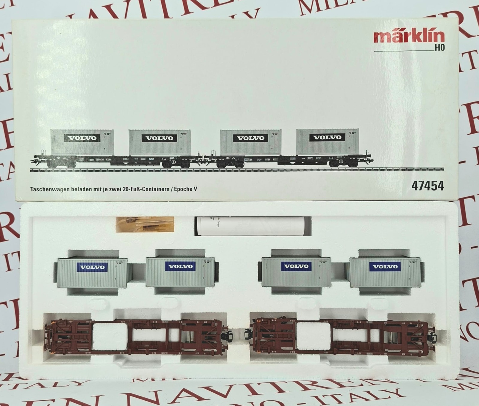 MÄRKLIN 47454 - H0 1/87 - VAGÓN DE BOLSILLO CARGADO CON DOS CONTENEDORES DE 20 PIES CADA UNO
