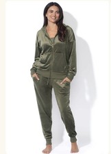 Felina Women's 2-Piece Velour Hoodie  Jogger Set, Deep Olive,Size Small