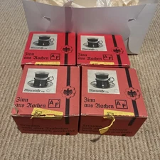 Vintage KPM West Germany  Set of 4Pc Coffee Porcelain Cup Pewter Holder & Saucer