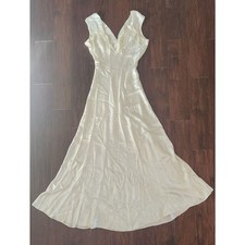 Ivory Liquid Satin Bias Cut Slip Dress Nightgown V-Neck Maxi Bridal Gown Vintage