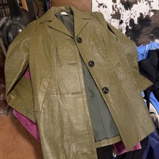 Chicos Womens Leather Blazer Size 0 Green Emb...