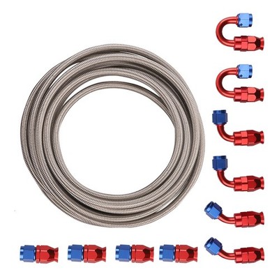 AN-6 AN6 Stainless Steel PTFE Fuel 20FT + 10 Fittings Ends Hose Kit 20 Feet NEU