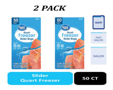  2 PACK Great Value Freezer Guard Slider Zipper Bags, Quart Freezer, 50 Count.