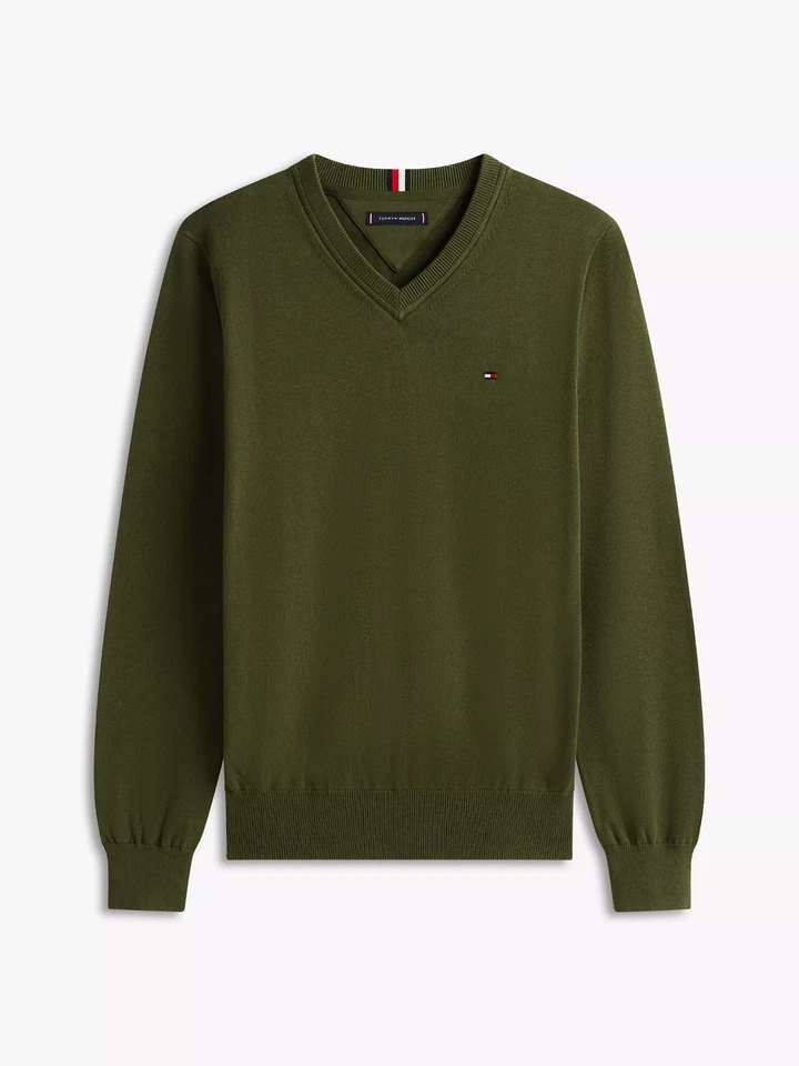 Tommy Hilfiger Herren Pullover V - Neck Pulli olivgrün  Größe M - XXXL - Bild 1 von 1