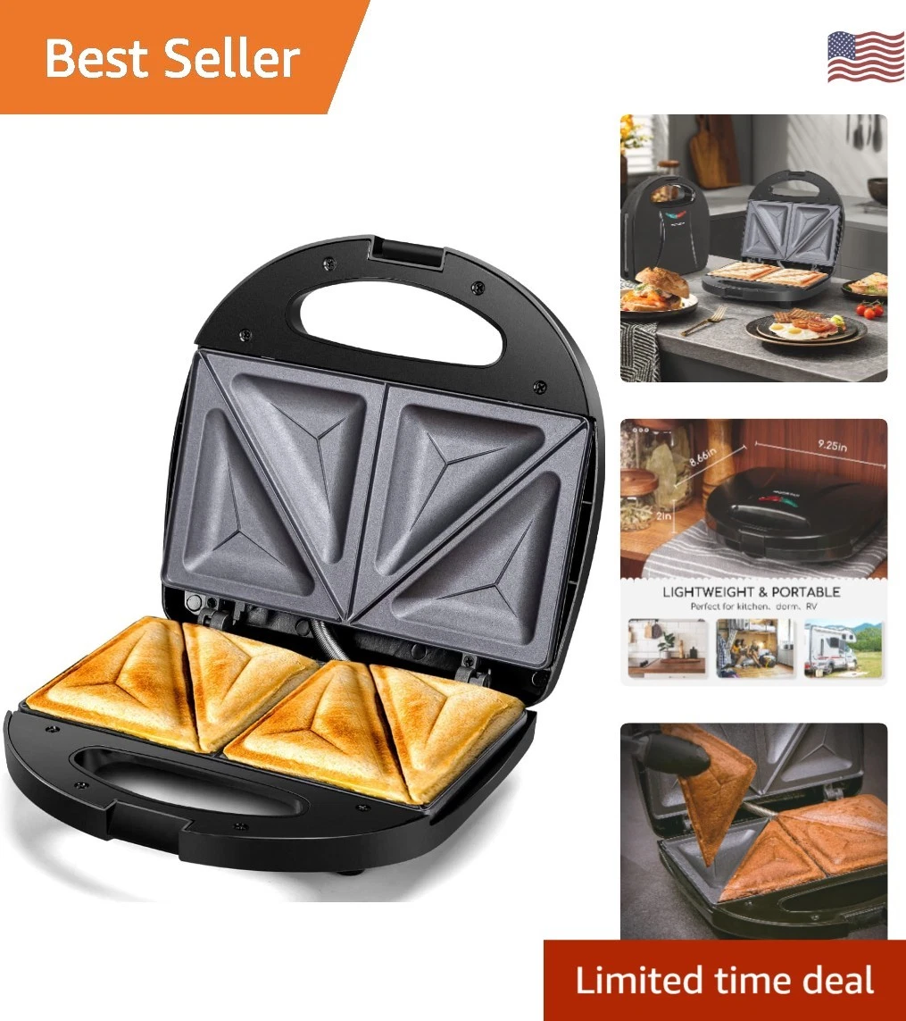 Compact Electric Sandwich Press with Double-Sided Heating and Cool Touch Handle