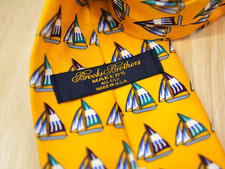 Brooks Brothers Makers Sailboat Sailing Nautical Silk Tie Made in USA Yellow