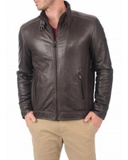 New Mens Leather Jacket real lambskin coat biker motorcycle racer cafe Slim M713