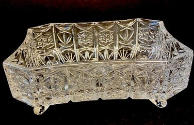 VTG 1950s Imperlux Etched Deep Cut Lead Crystal Candy Dish -Footed 7in Germany