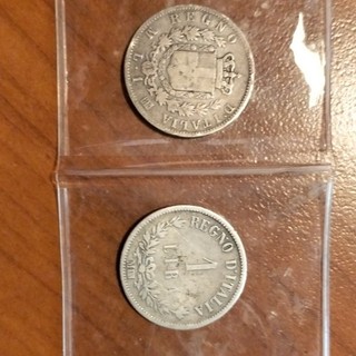 2 Moneta 1 Lira 1863 NC variante Milano Torino argento