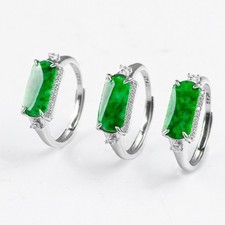 Certified Grade A Natural Green Jade jadeite S925 Silver Inlay Ring Adjustable