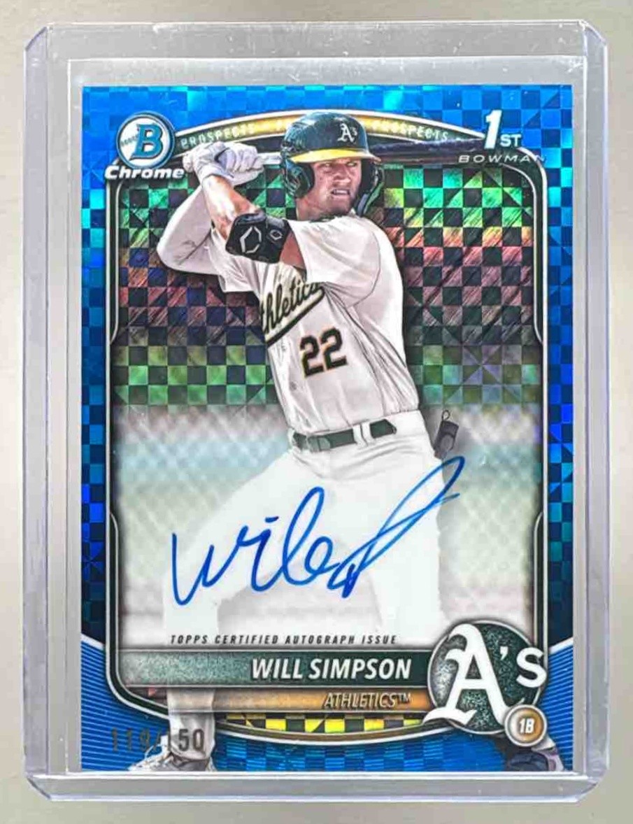 Will Simpson 2025 Bowman #CPA-WSI Blue X-Fractor Chrome Auto 1st RC 119/150