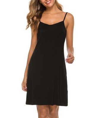 Women Full Slips Sexy Soft Under Dress Basic Adjustable Spaghetti Strap Cami ...