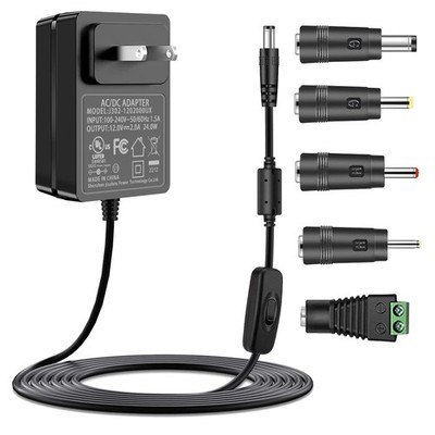 12V 2A AC Adapter Power Supply with Switch UL Listed, 100-240V AC to DC 12VDC...