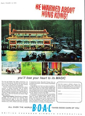 Original Anzeige 1963 für B.O.A.C. Airline Vintage HONG KONG Print Ad Ephemera