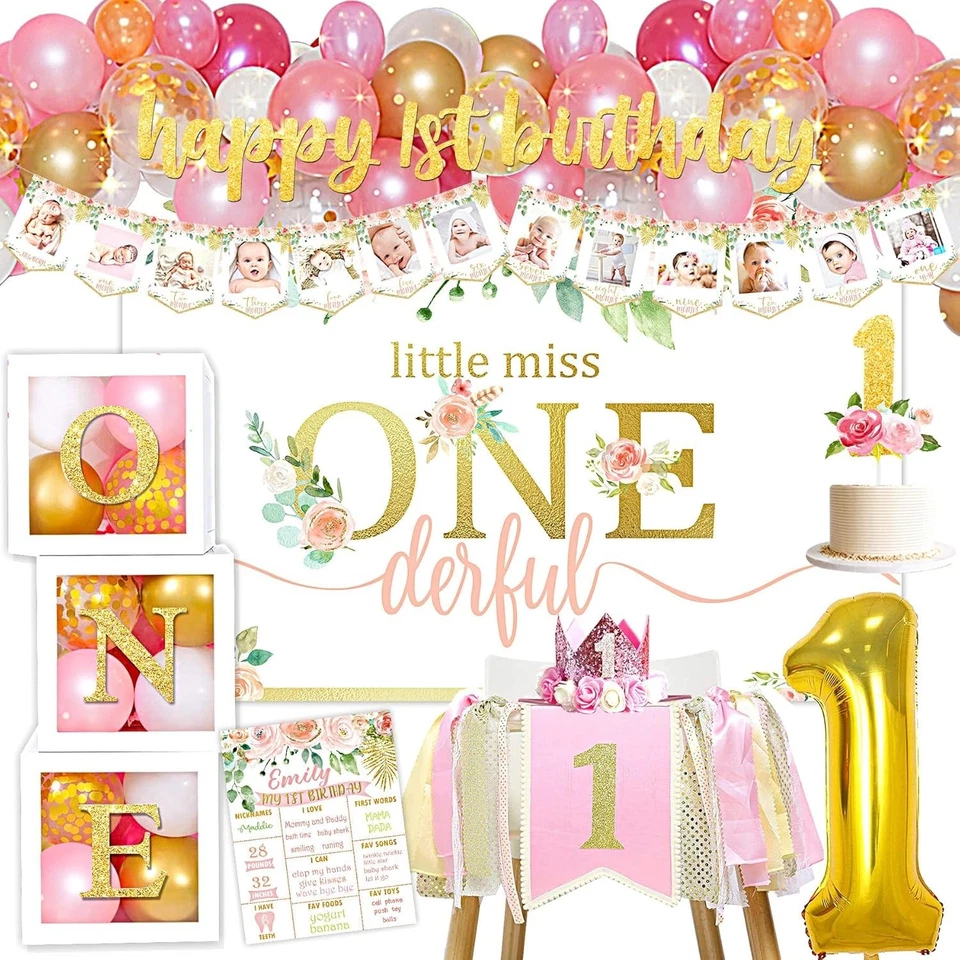 Encantador Juego de Decoraciones de 1er Cumpleaños para Niñas - Opciones Personalizables Foto 3 de 4