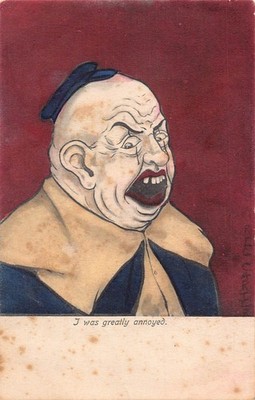 B453 Caricature of Annoyed Pierrot or Mimic ? signed R Carter 1905 postcard