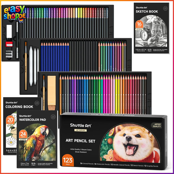 Zeichenset 123-Teilig Bleistifte Buntstifte Aquarelle Kohle Graphit FüR-image