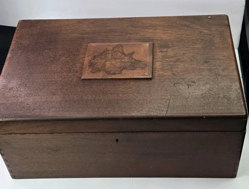 Antique 19th C Wood Mahogany Storage Chest Document Box Dovetailed 16.25x10.50x7