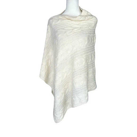 Sandro Ferrone Cream Cable Knit Wool Blend Asymmetric Poncho Italy
