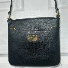 Lauren Ralph Lauren Black Faux Leather Crossbody Bag Small Gold Hardware
