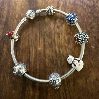 Pandora Deluxe Christmas Charm Bracelet 8pc Nativity Snow Globe 925 ALE