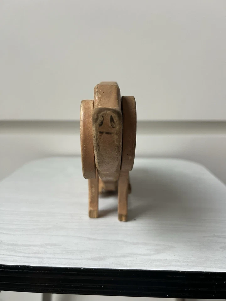 Ancien jouet vintage Cochon en bois articulé peint à la main - Photo 2/4