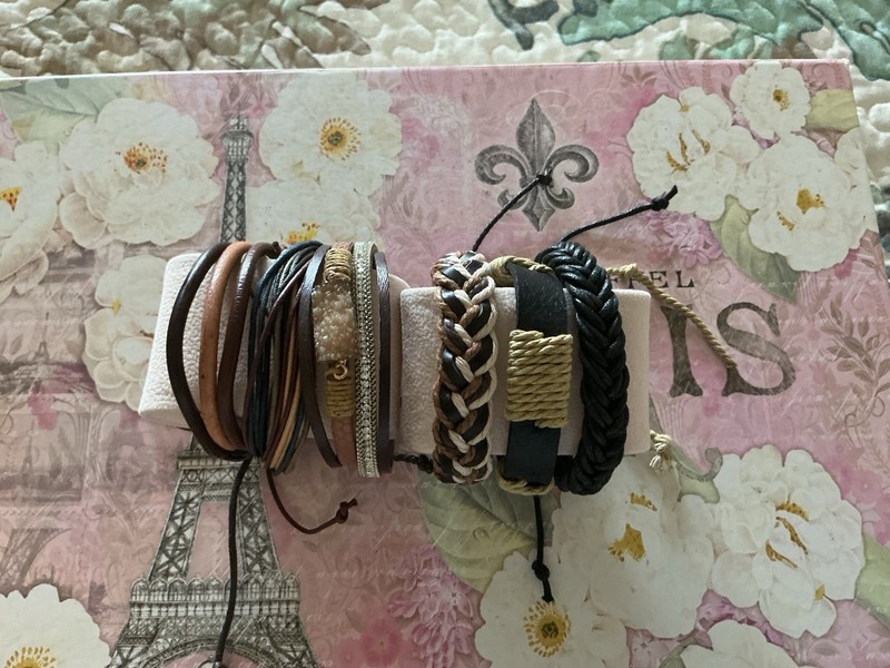 6 ethnic Leather cord bracelets/druzy And Cord