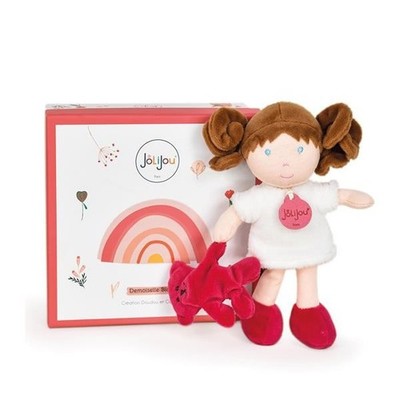 Jolijou câline DOUDOU Stoffpuppe Blanche weisses Kleidchen 21 cm Schmusetuch Bär