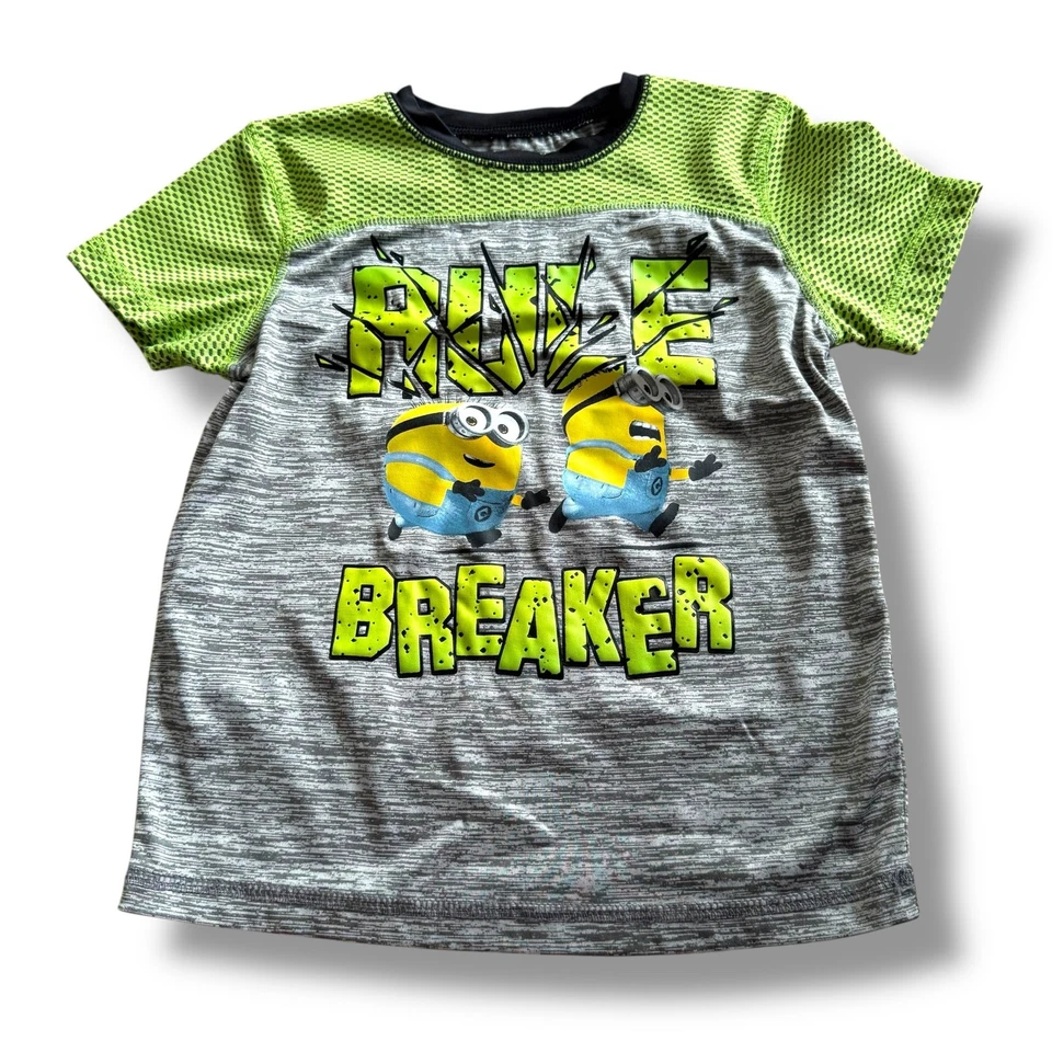 Despicable Me Boys Shirt Size S 6-7 Gray Lime Rule Breaker Minions Short Sleeve - Image 3 of 4