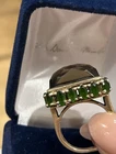 Vtg PAC Faceted Domed Sterling Silver Smoky Topaz &Emerald Green Stone Ring Sz 6