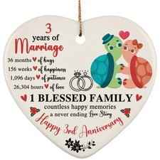 Happy 3rd Anniversary Heart Ornament Turtle Love 3 Year Marriage Christmas Gift