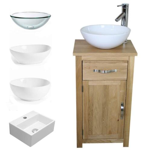 Solid Oak Bathroom Cabinet | Compact Vanity Sink | Small Bathroom Vanity Units - Afbeelding 1 van 15