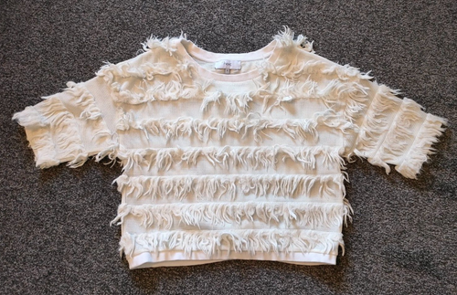 NEXT Women Ladies Short Sleeve Faux Fur Crop Top Off White Size 8