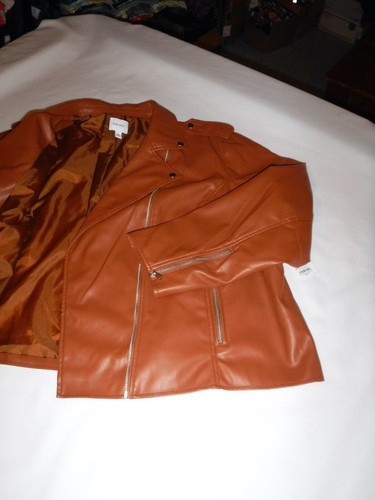 Size Plus Imitation Leather Jacket ,4X Nine West,Honey Brown,Full Zip,2 pockets - Picture 13 of 15