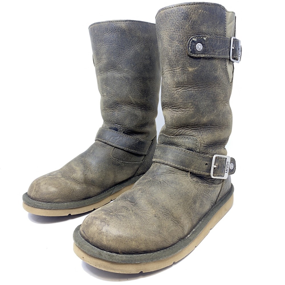UGG 5678 Kensington Brown Leather Shearling Lined Buckle Moto Boots Women Sz 7 M