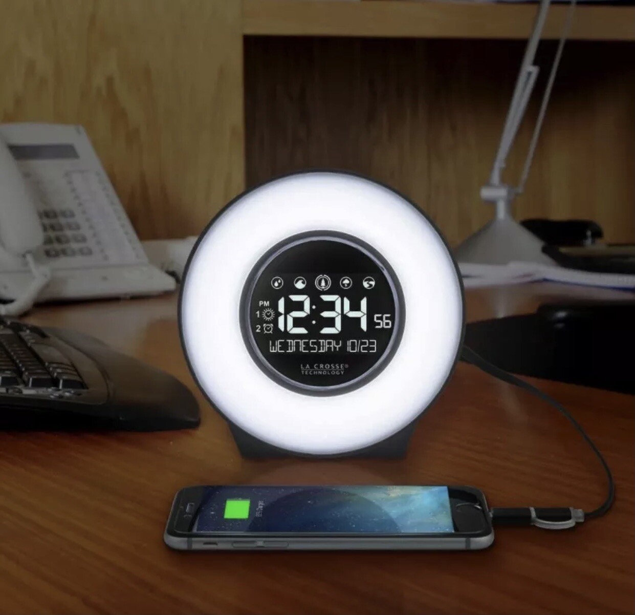 La Crosse 7 Color Mood Light LCD Alarm Clock with Nature Sounds USB