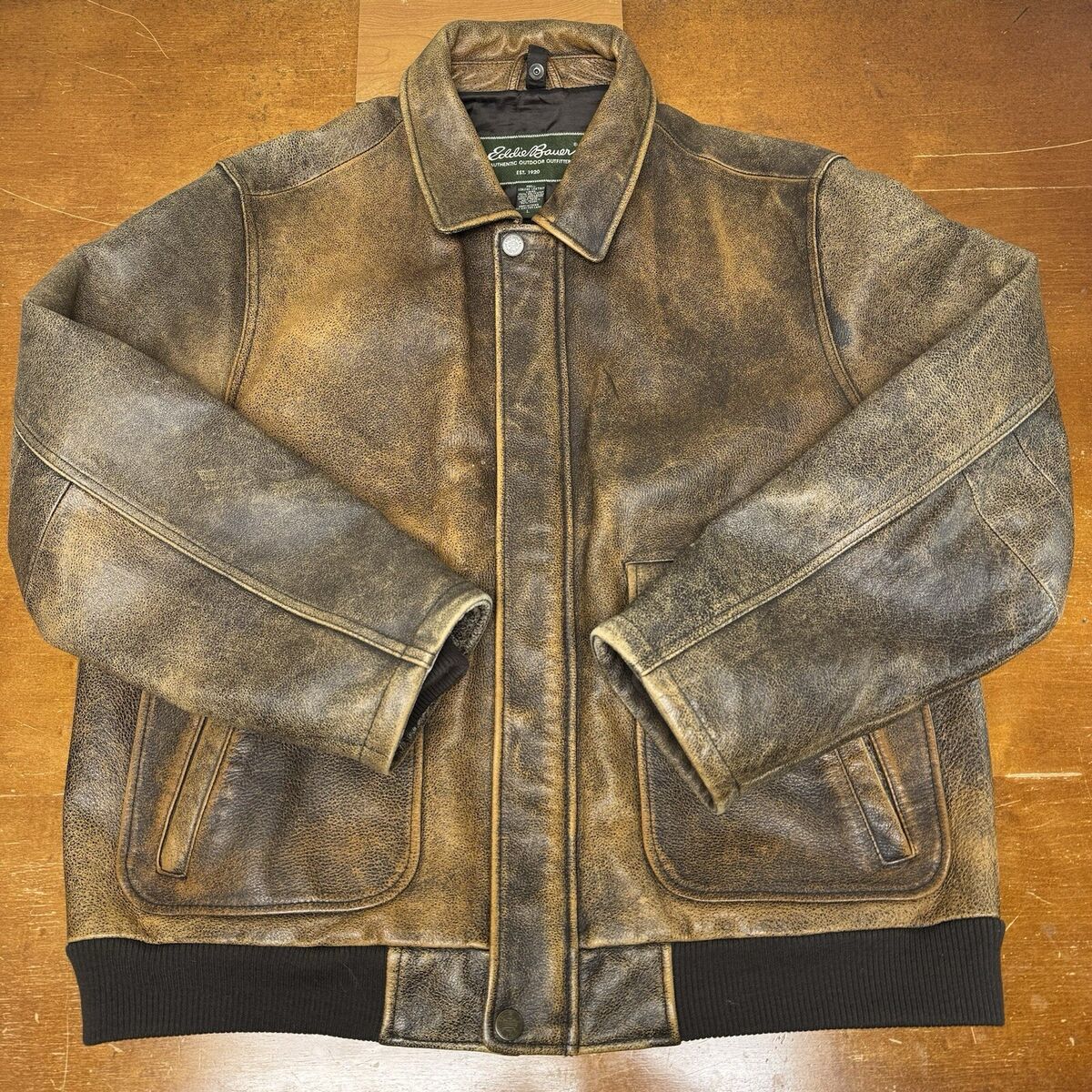 Vintage Eddie Bauer Mens Large Brown Distressed Full Zip Vintage Eddie Bauer Mens Large Brown Distressed Full Zip