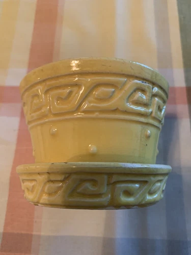 Vintage McCoy Planter Pot, Yellow, Greek Key Design