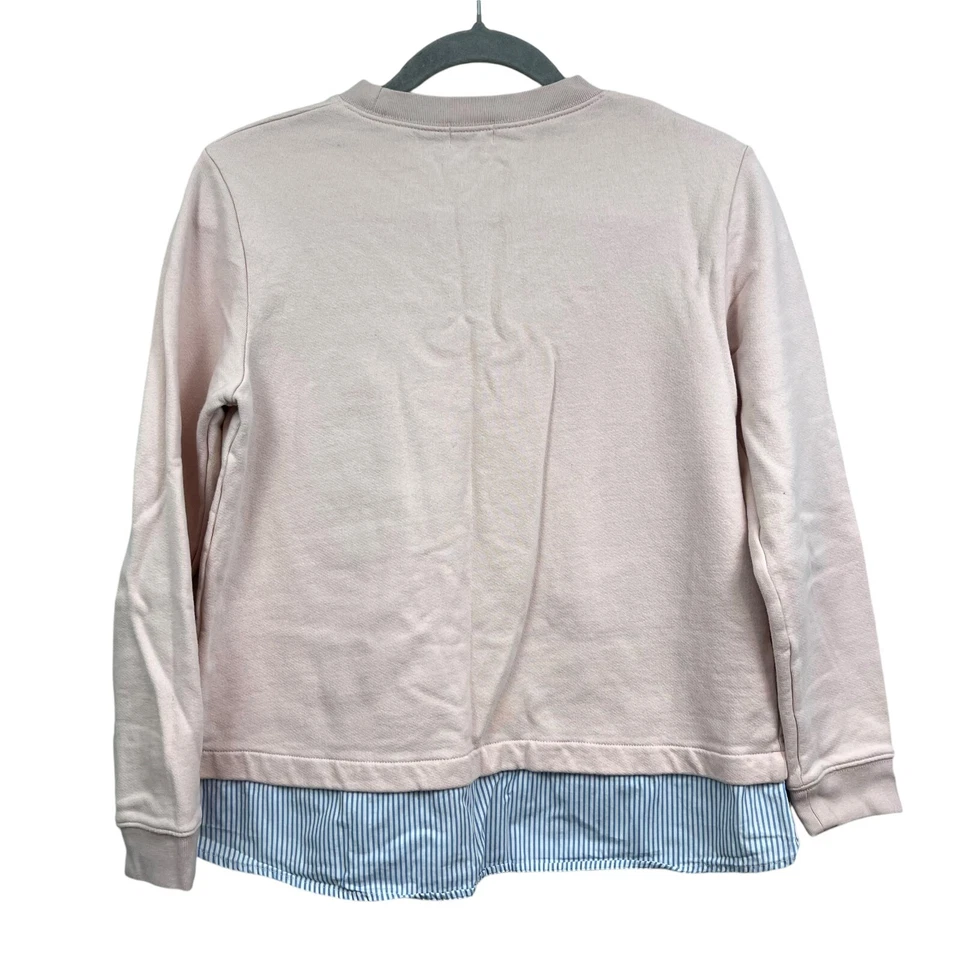 J. Crew Womens Sweatshirt Crew Neck Striped Hem Stretch Blue White Pink Sz S - Image 4 of 4