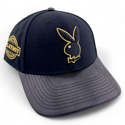 Playboy Premium Bunny Leather Bill Black/Gold Adjustable Snapback