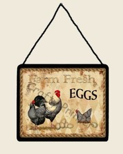 Hanging Wall Sign Plaque - Rooster  Chickens .... "Farm Fresh Eggs"