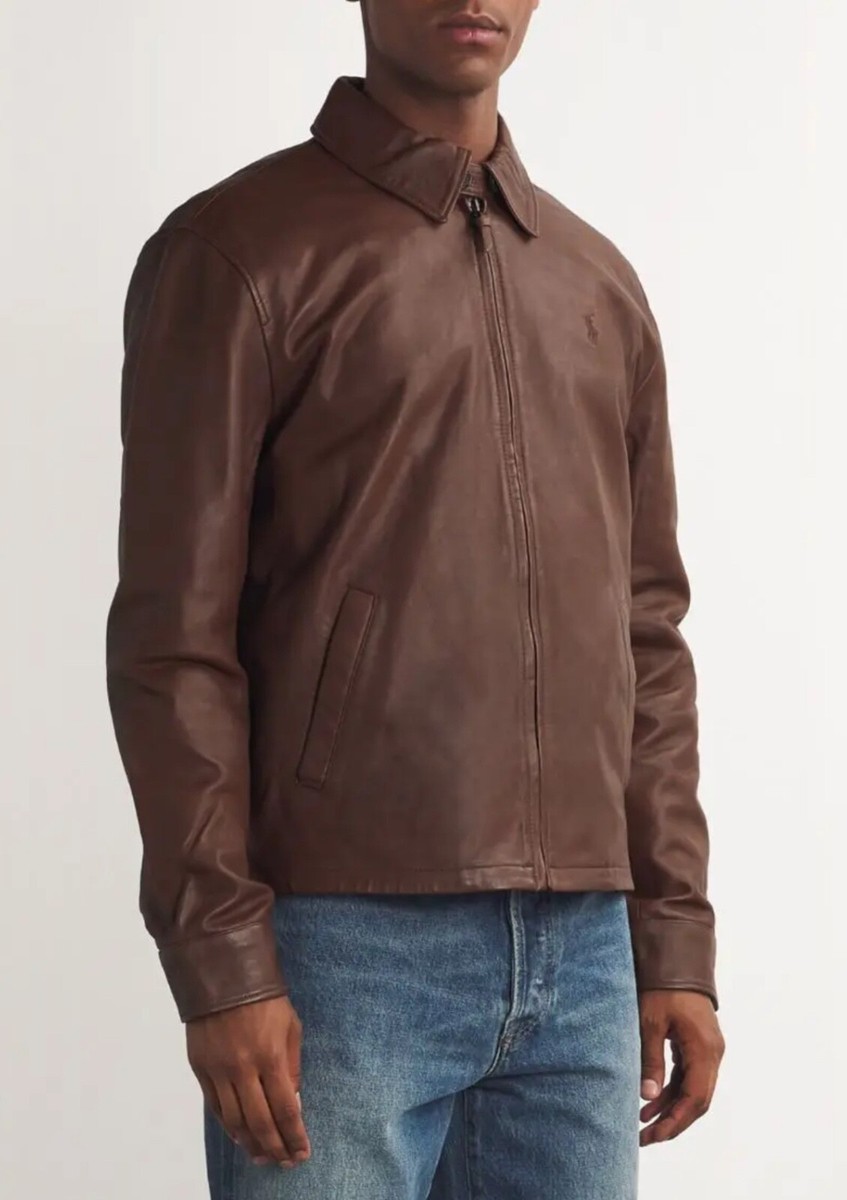 NWT Polo Ralph Lauren BROWN Lambskin Leather Full Zip Windbreaker