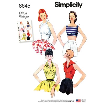 Simplicity 8645 Women Sz 4-22 Vintage Halter Crop Top Open Back Tattoo Pattern