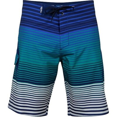 Salt Life Herren Gestreift Teufelsrochen Wasser Boardshorts, Smaragd Grün/Blau ,