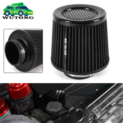 Black  3'' 76mm High Flow Inlet Cold Air Intake Cone Replacement Dry Air Filter